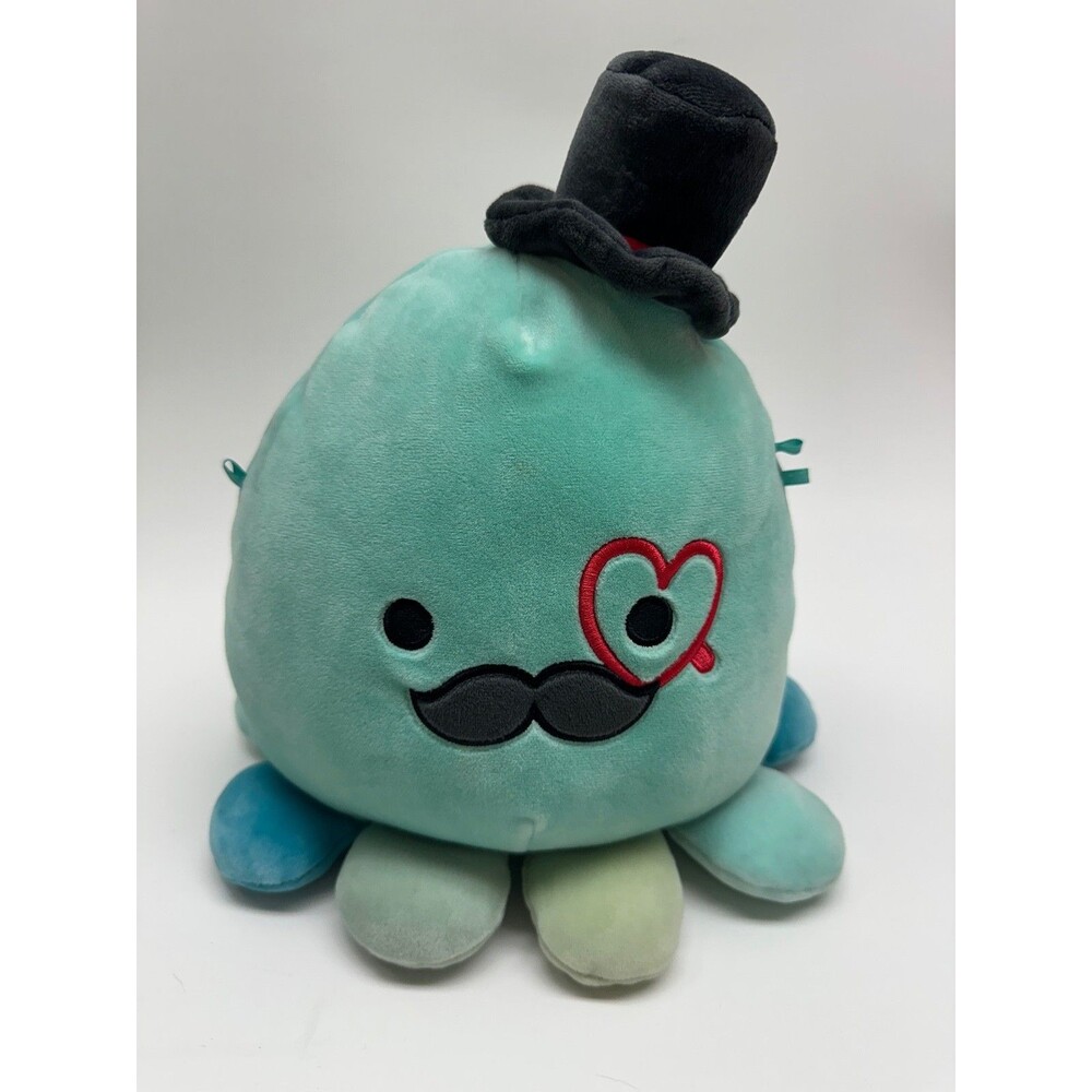 Squishmallows Eiko Octopus 11" Plush Top Hat Mustache Heart Monocle Teal